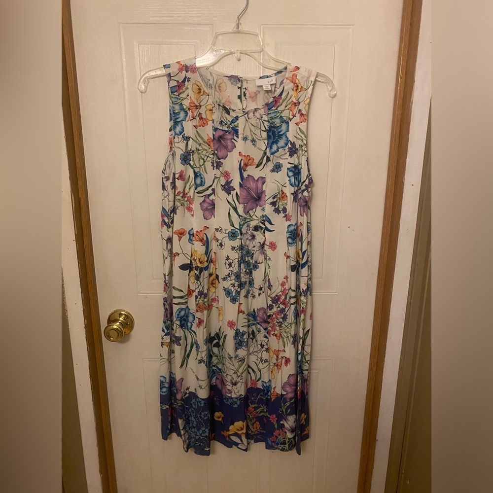 J. Jill Floral Sleeveless Dress in White with Blue and Pink Accents